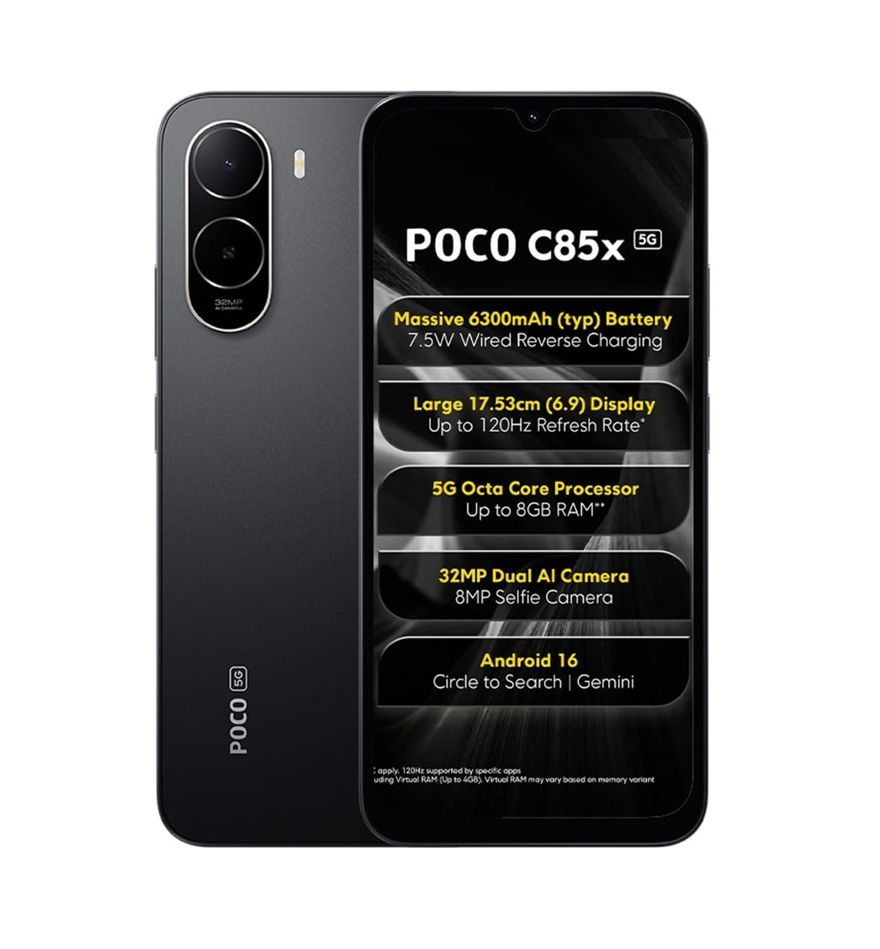 Poco C85X 5G (4 GB RAM) (64 GB Storage, Black)