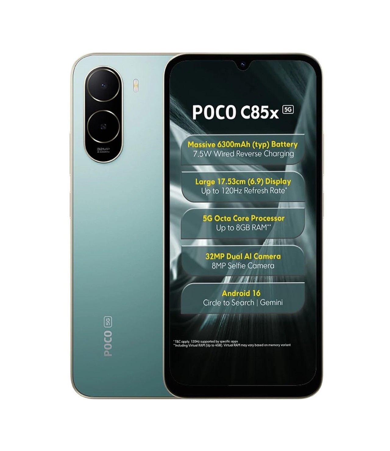 Poco C85X 5G (4 GB RAM) (128 GB Storage, Emerald Green)