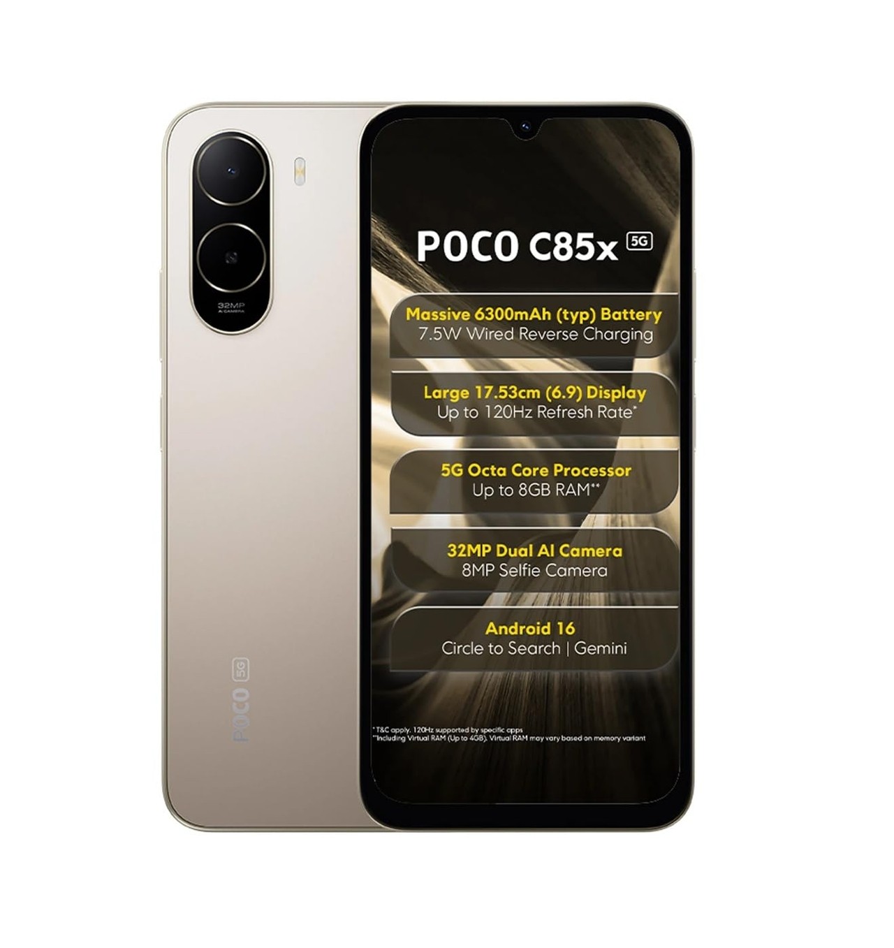 Poco C85X 5G (4 GB RAM) (128 GB Storage, Sunset Gold)