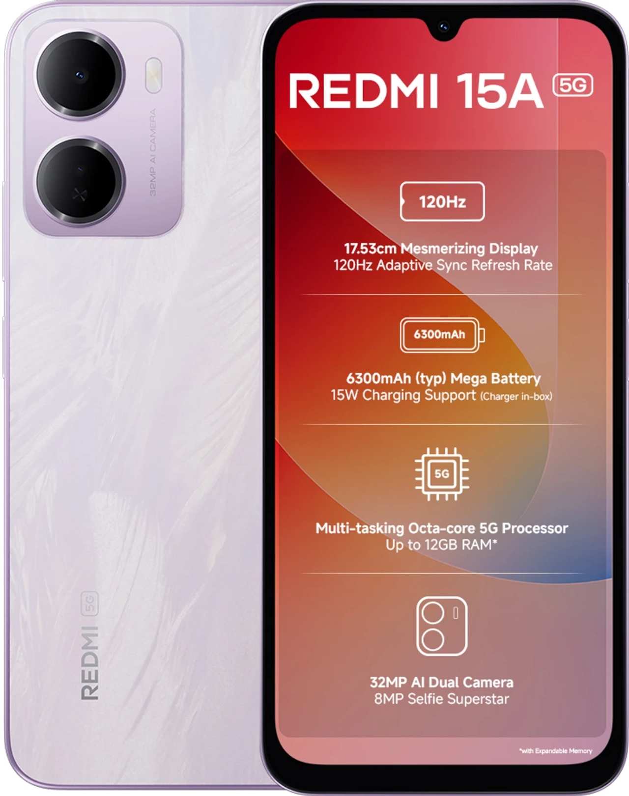 Redmi 15A 5G (6 GB RAM) (128 GB, Amaze Purple)