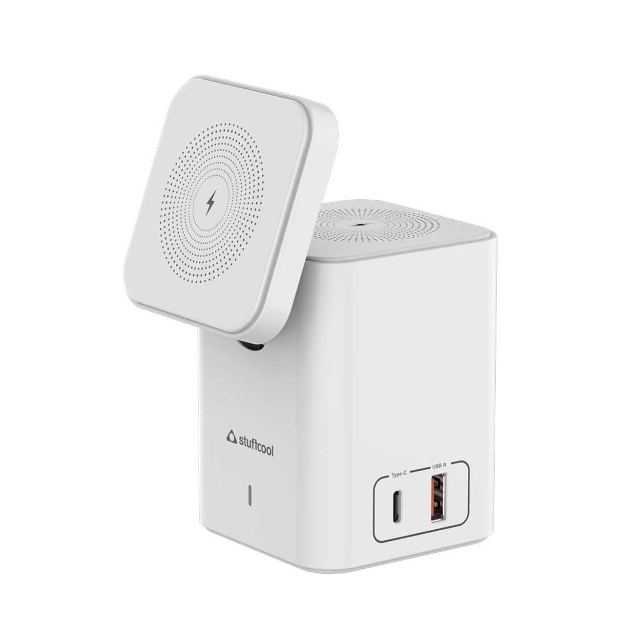Stuffcool Magic 2 in 1 Magnetic Wireless Charging Station with 30W Dual Port PD PPS Output (White)