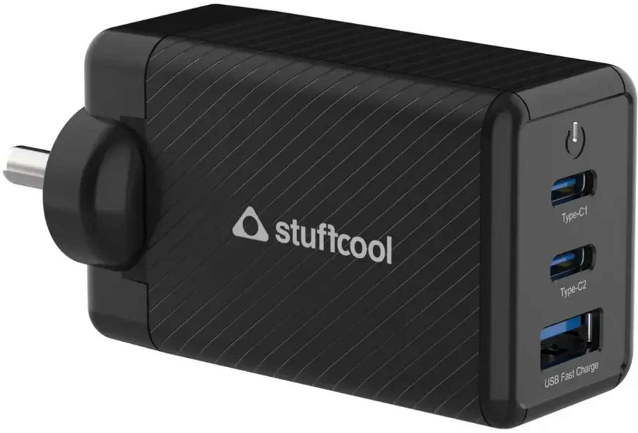 Stuffcool Nova 65W GaN Charger 3 Ports Supports Samsung PPS Super Fast Charging 2.0 (Black)