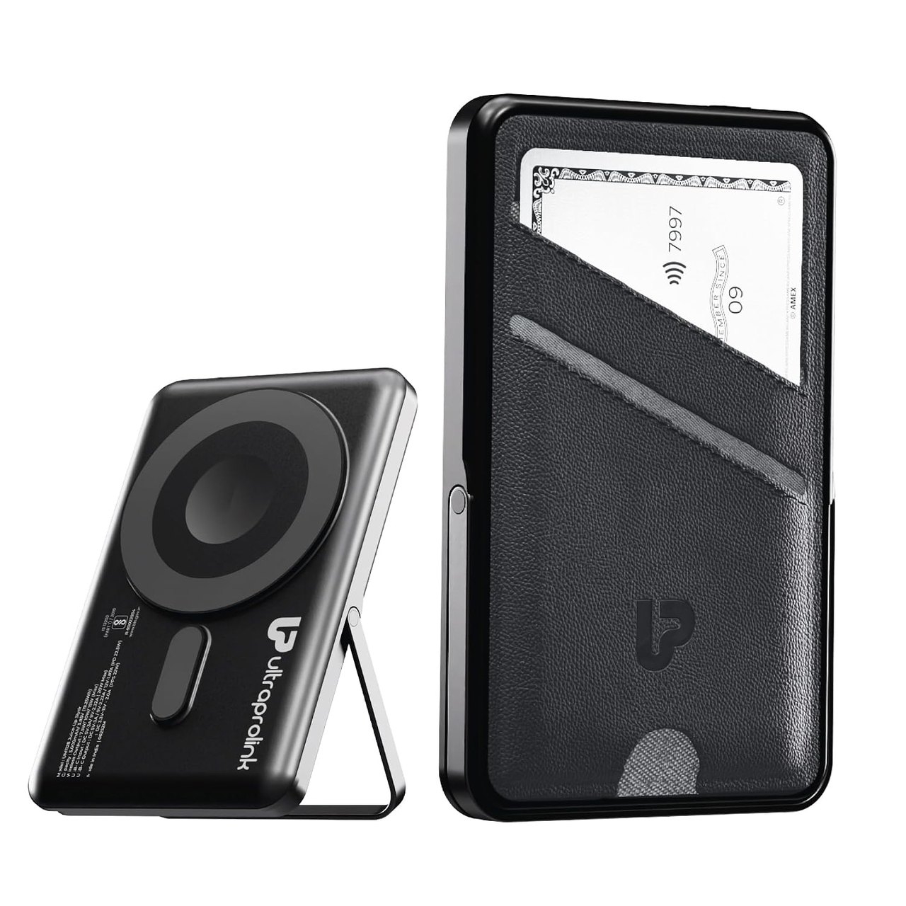 UltraProlink Mag-Safe Power Bank 5000mAh with Stand & Wallet, 22.5W PD Battery Bank, Black