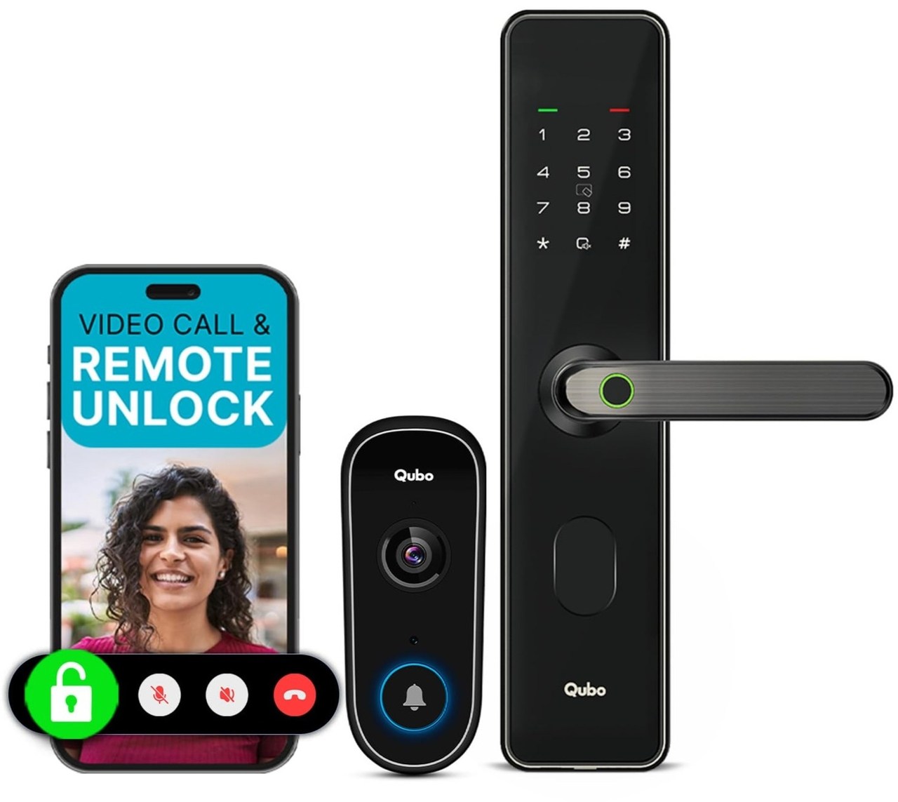 Qubo Smart Door Lock + Video Doorbell Pro Combo, Night Pulse Vision