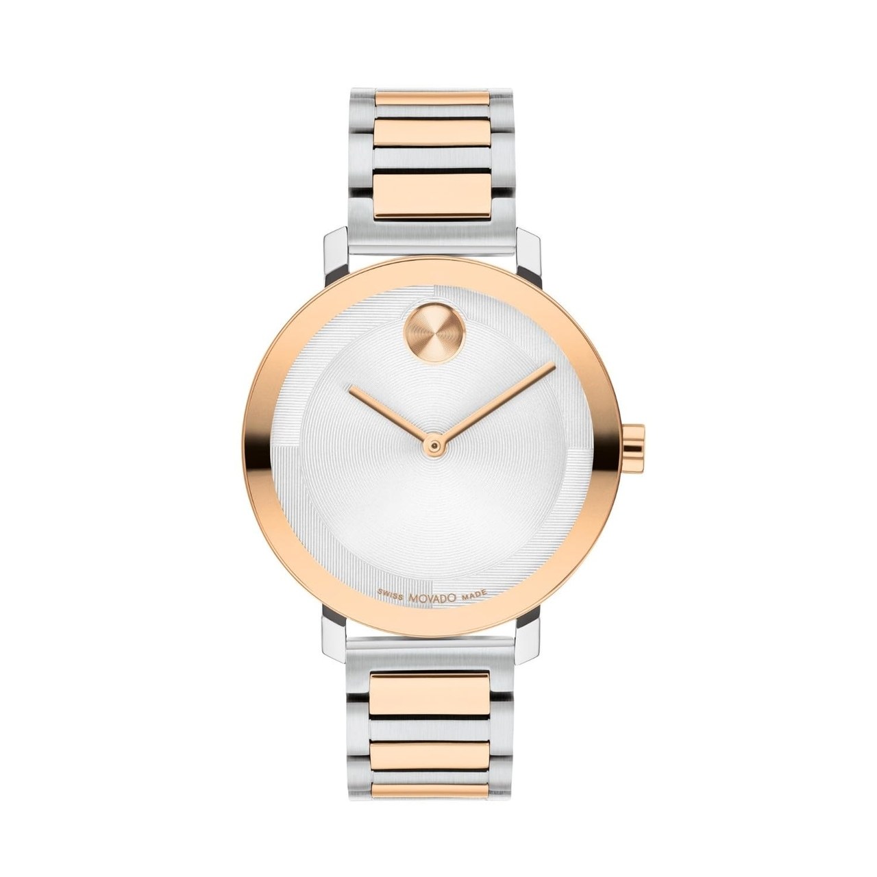 Movado Bold Silver Round Dial Rose Gold Womens Watch - 3601141