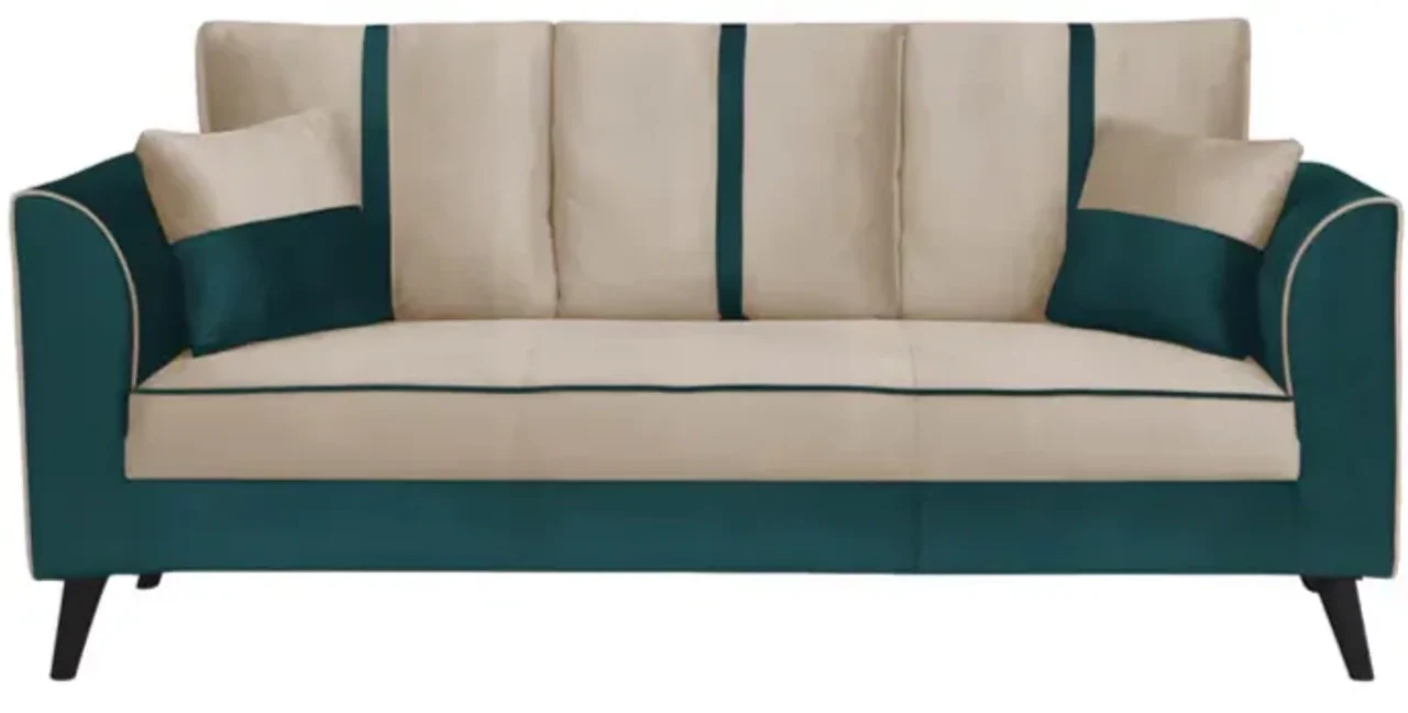 Hidenchic Mason Cushion Back 3 Seater Fabric Sofa - Green & Beige