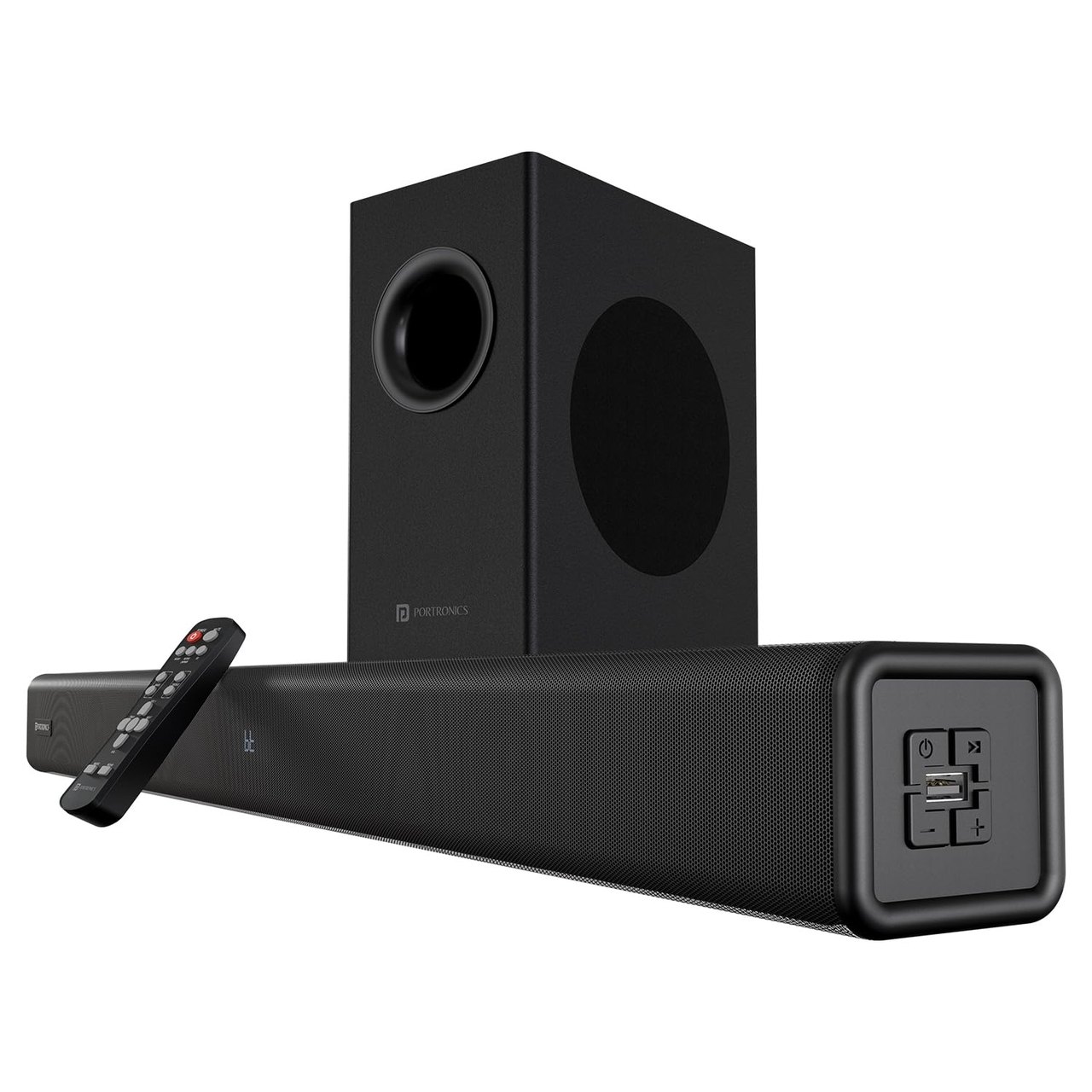 Portronics Pure Sound 107 200W Bluetooth Soundbar With Wired Subwoofer - Black