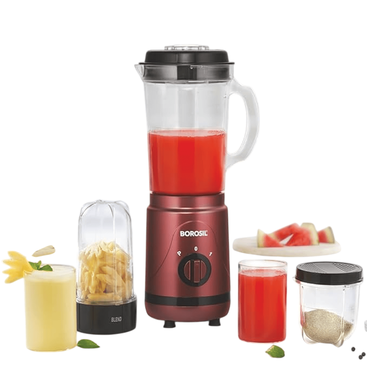 Borosil NutriFresh NB05 Portable Mini-Blender & Grinder 400W, 500ml & 300ml Jars, Maroon