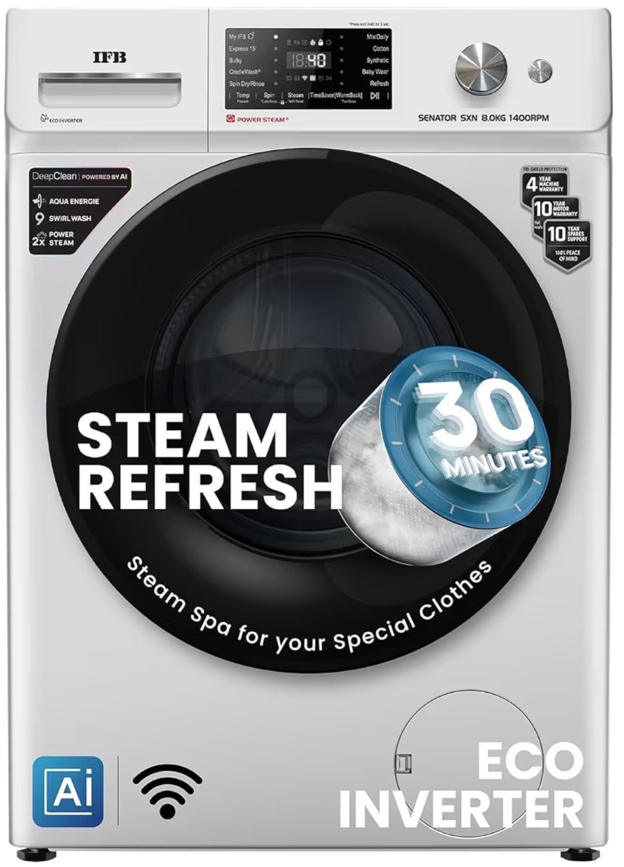 IFB Front Load Washing Machine 8 Kg 5 Star 2X Power Steam 1400 RPM Rich Silver (SENATOR SXN 8014K)