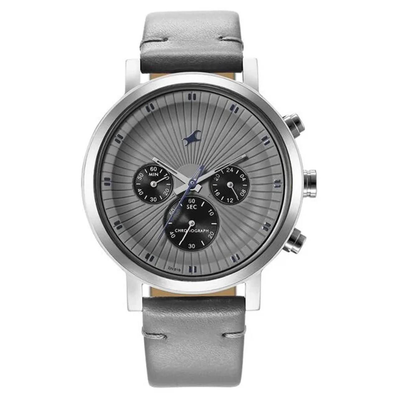 Fastrack Kronos Multifunction Grey Dial Leather Strap Watch for Guys (NT3287SL05)