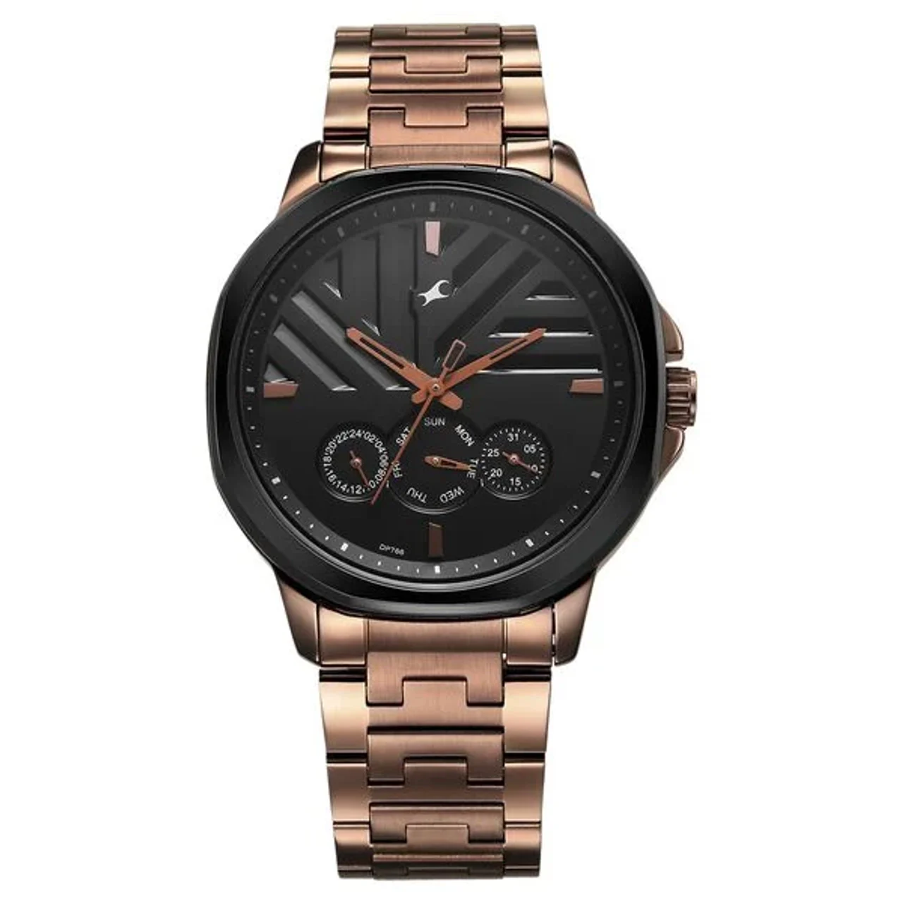 Fastrack Fleek Quartz Multifunction Black Dial Brown Stainless Steel Strap Watch for Guys (NT3303KM02)