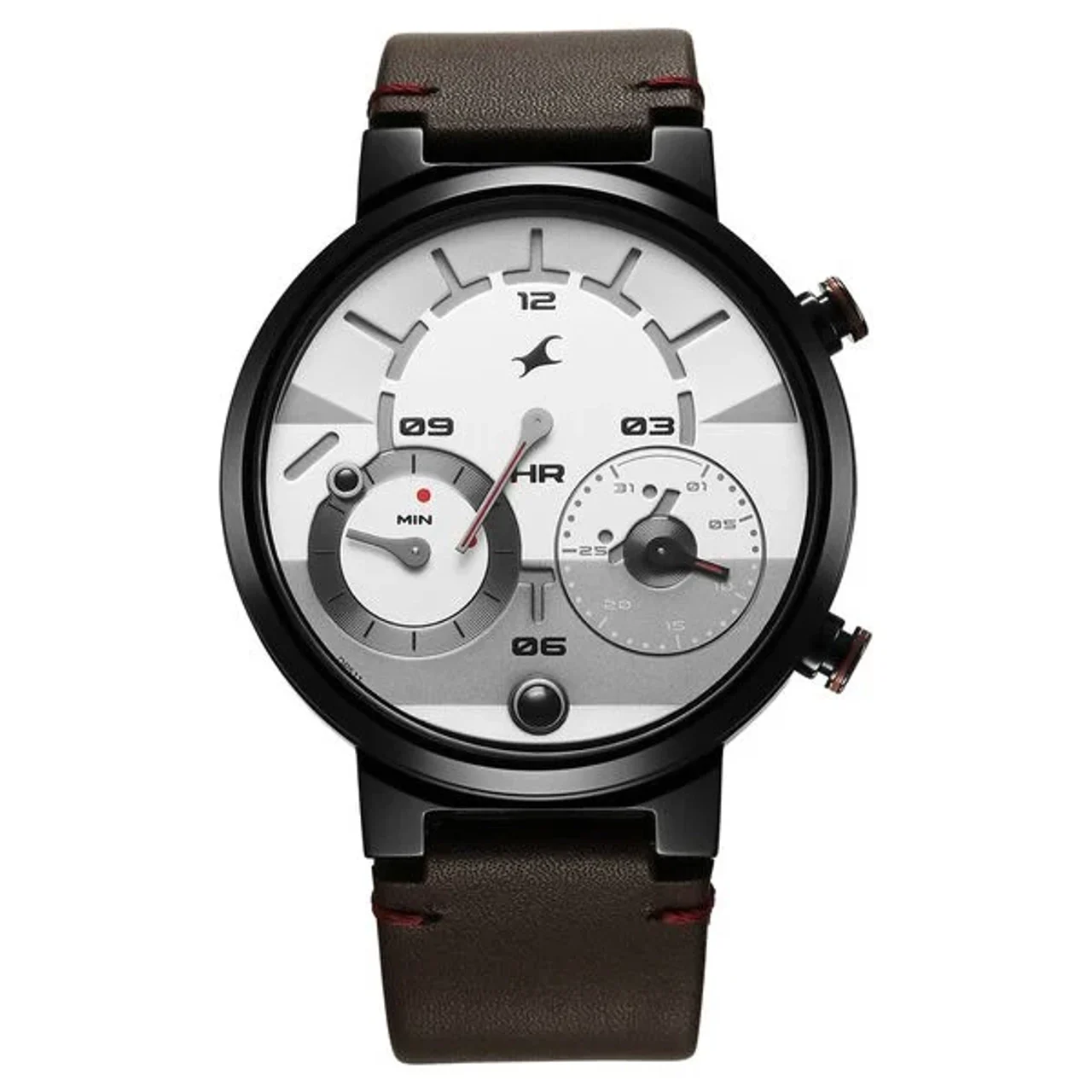 Fastrack Gambit Micromotor White Dial Brown Leather Strap Analog Watch for Guys (NT3309NL01)