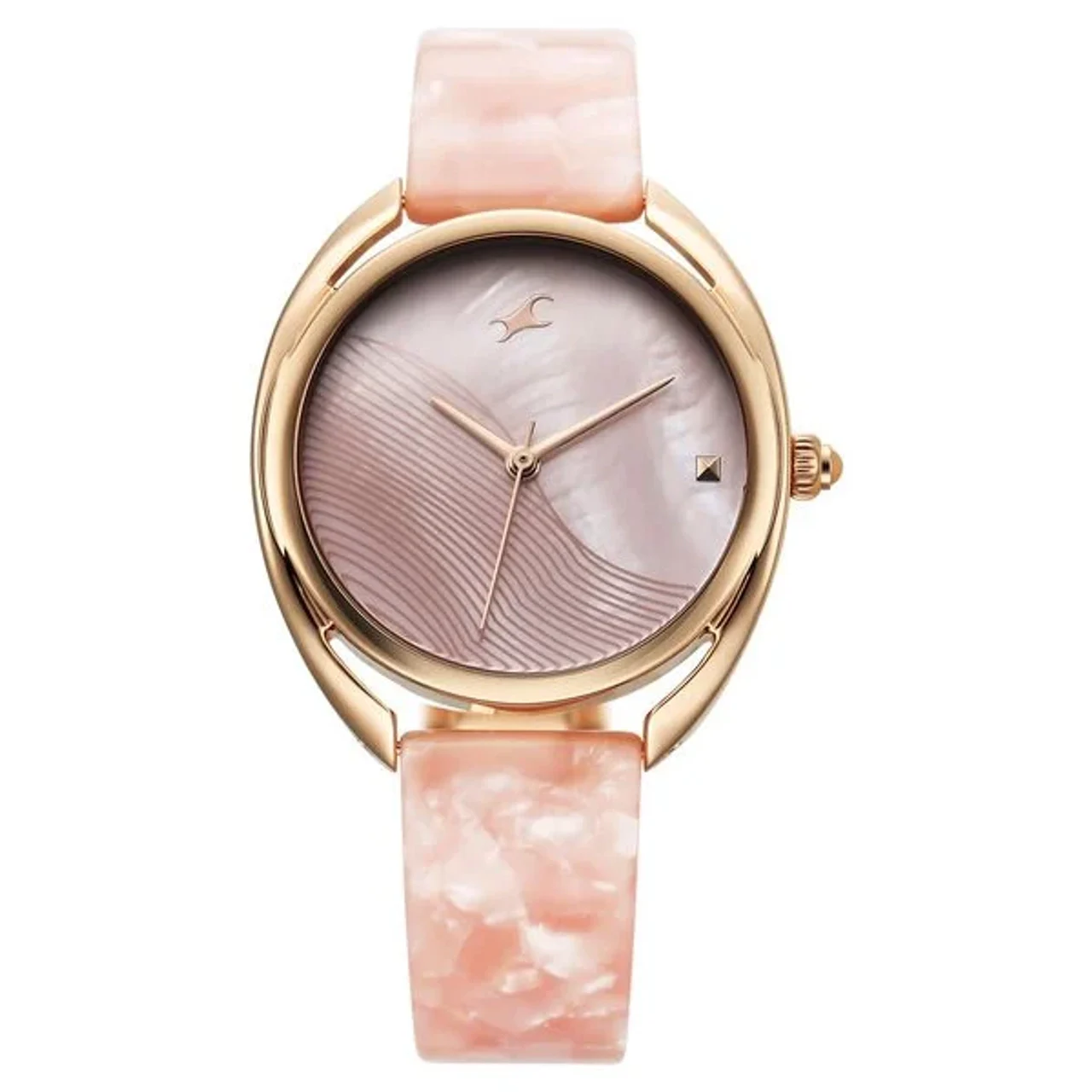 Fastrack Younique Quartz Analog Pink Color Mother Of Pearl Dial Acetate And Metal Strap Watch For Girls (NT68036KD01)