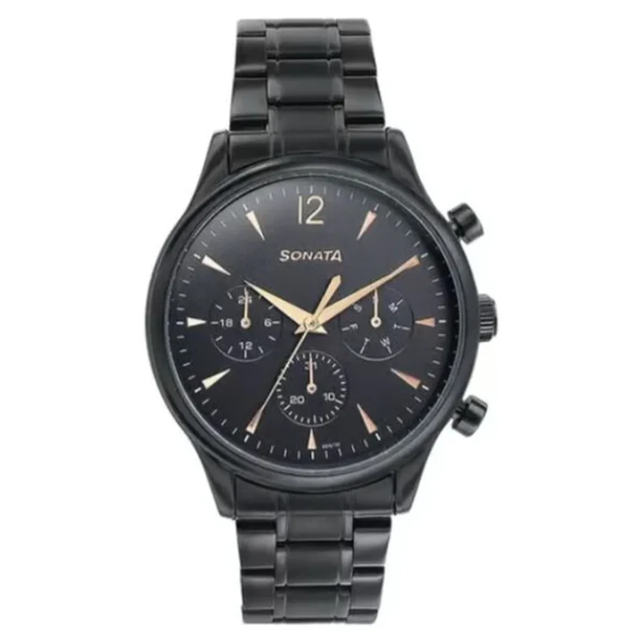 Sonata Wedding Edit Quartz Multifunction Black Dial Stainless Steel Strap Watch For Men (77146NM01)