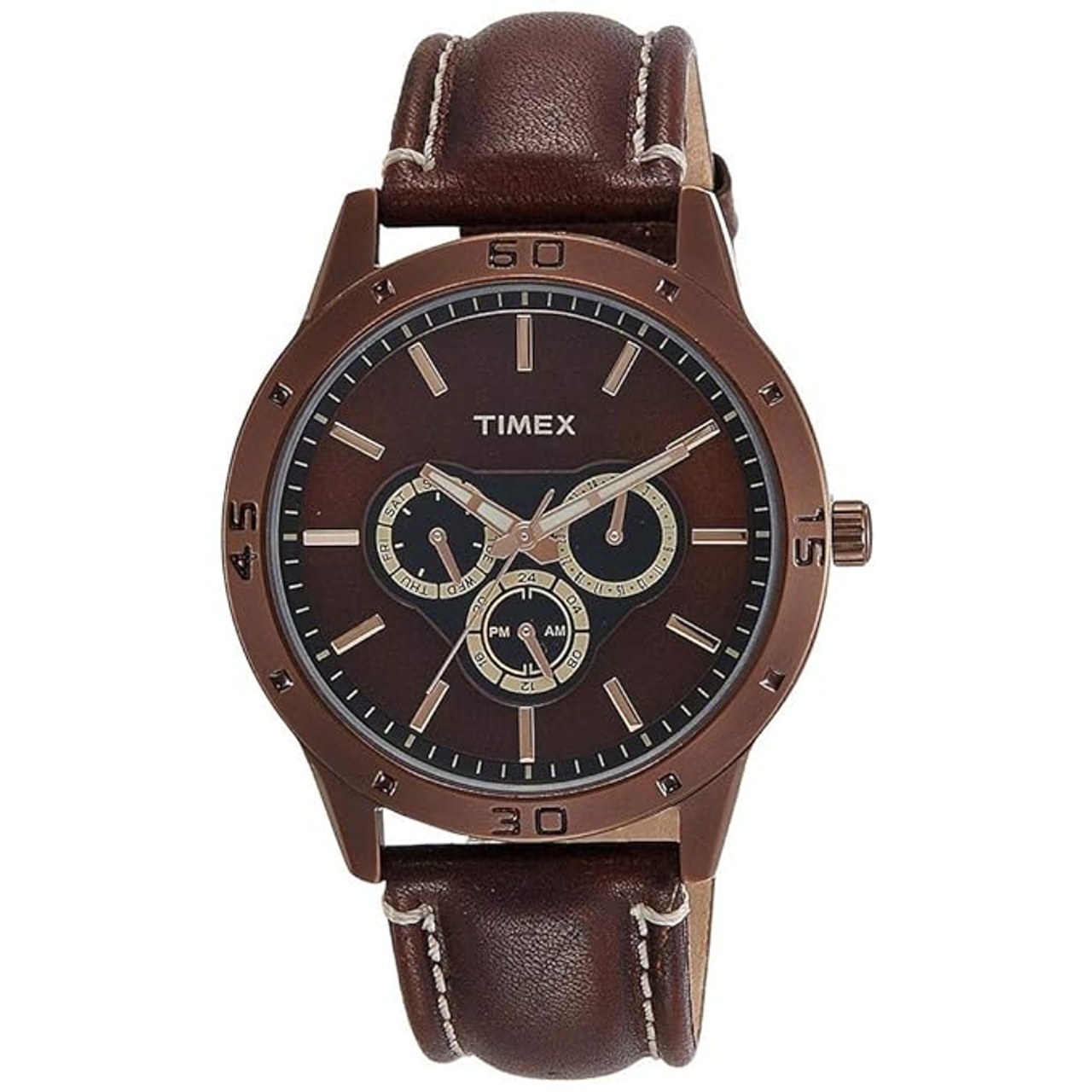 Timex Analog Watch for Men with Round Dial, Dark Brown, TW000U914