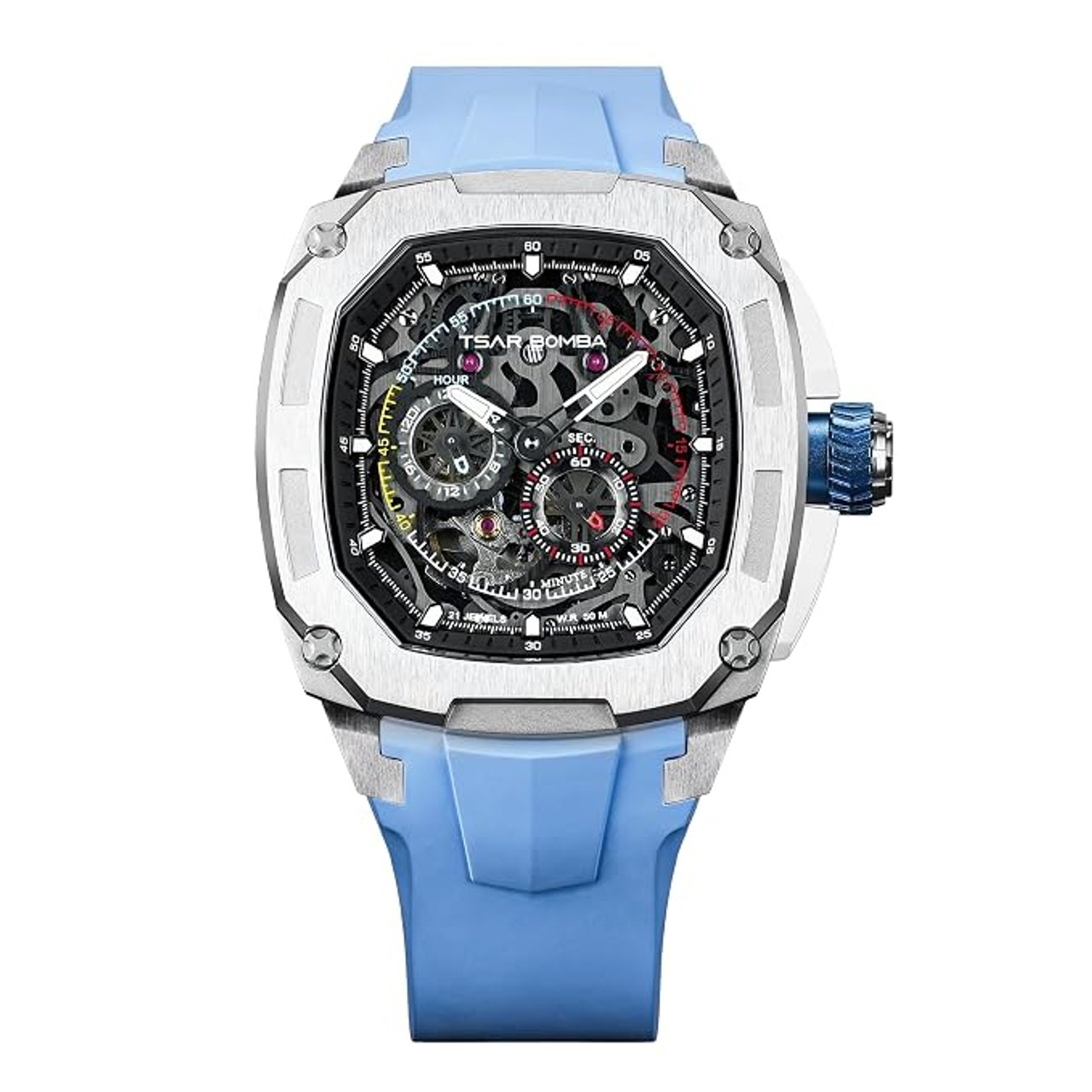 Tsar Bomba Dark Matter Series, Skeleton Dial, Automatic Watch, TB8601-02, White & Blue
