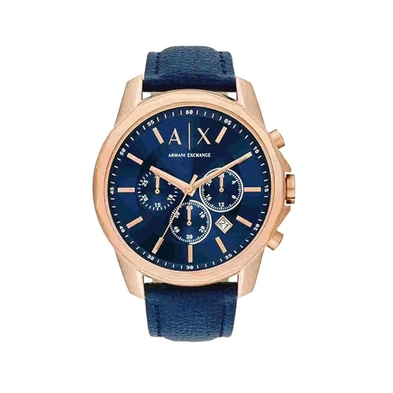 Armani Exchange Mens 44 mm Blue Dial Leather Chronograph Watch - (AX1723)