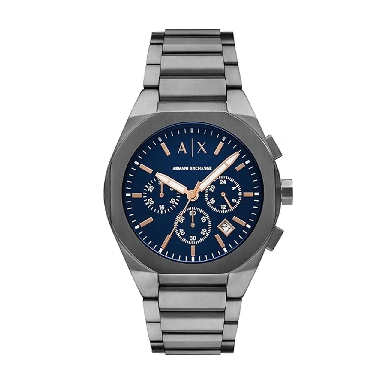 Armani Exchange Stainless Steel Analog Blue Dial Mens Watch, Band Color: Grey (AX4182)