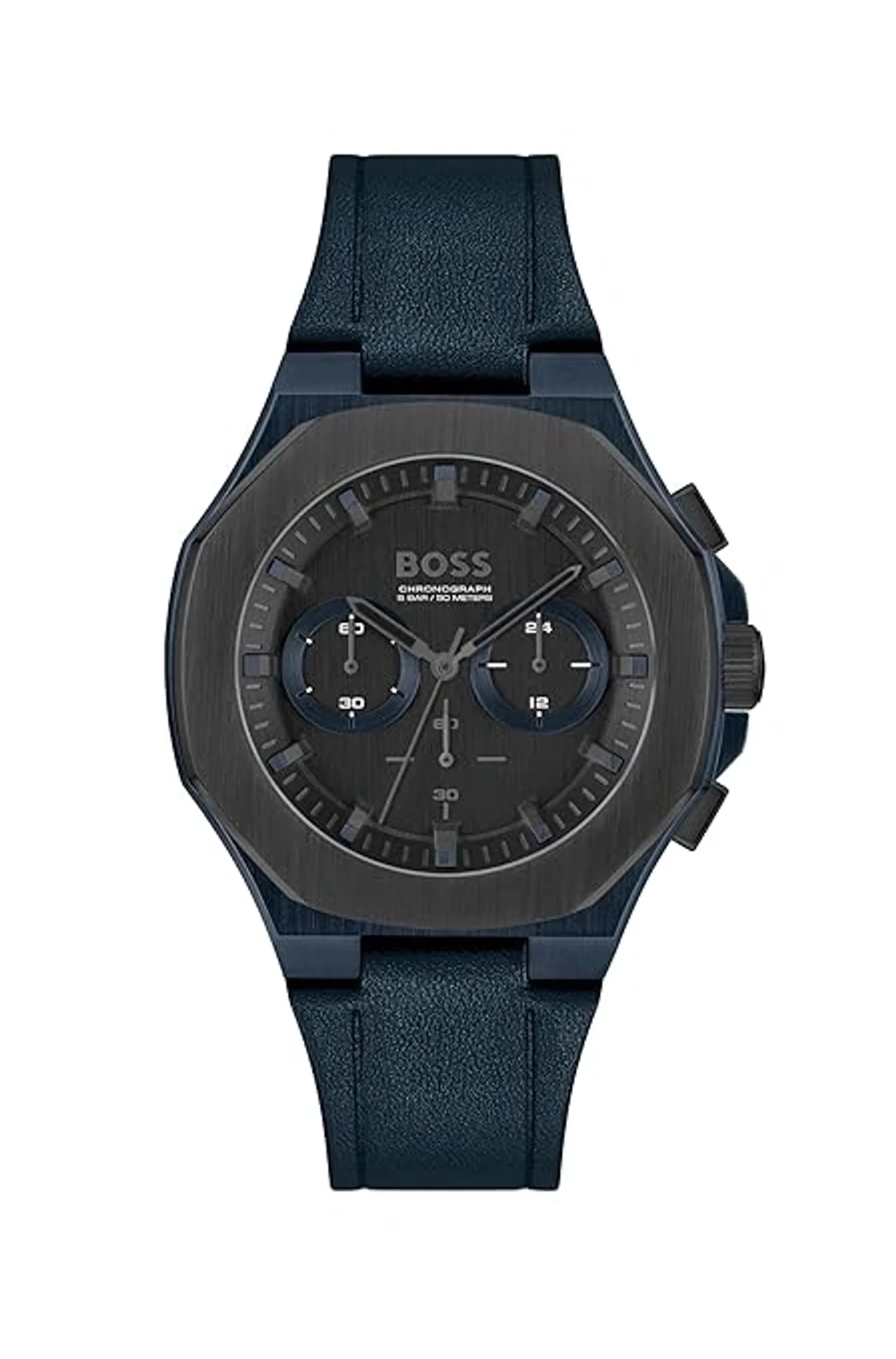BOSS Mens Leather Analog Black Dial Watch-, Band Color: Blue (1514086)