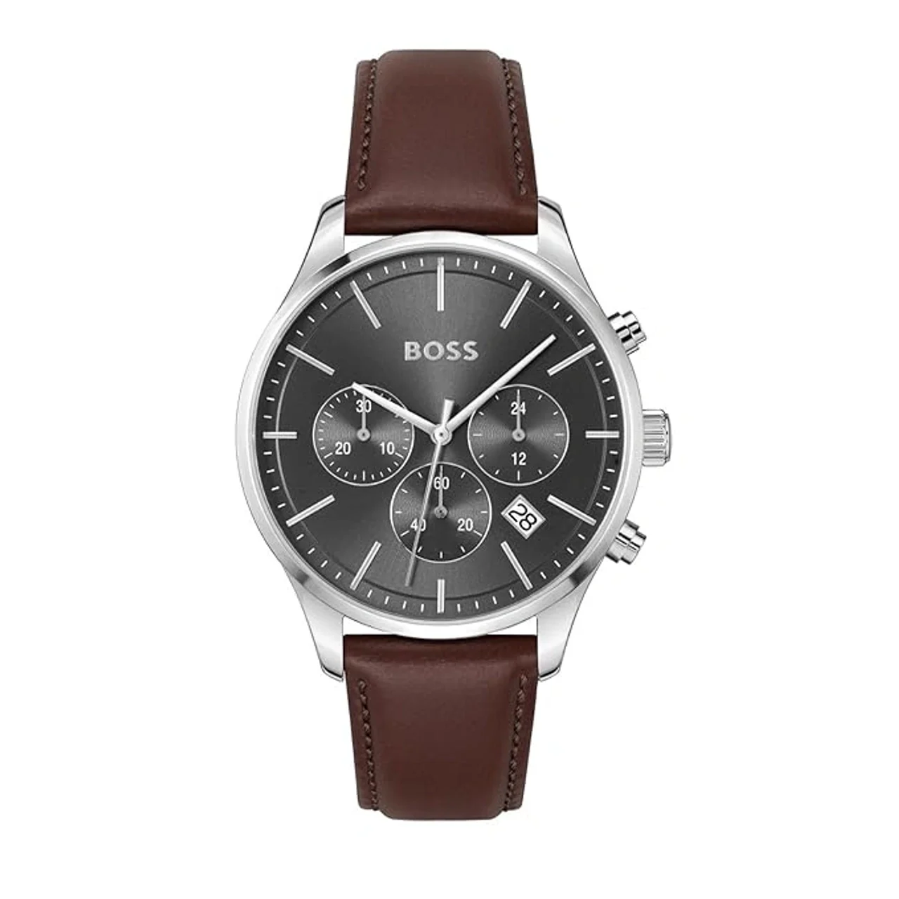 Men Quartz Grey Dial Chronograph Leather Watch (1514155)