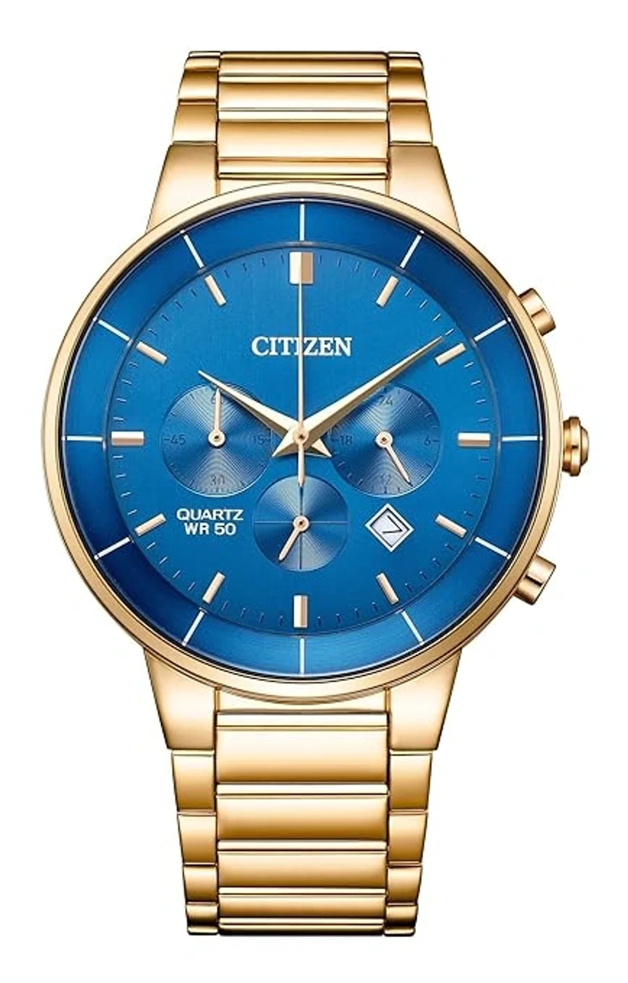 Citizen Stainless Steel Mens Quartz Gents Chronograph Watch - Hyperion Collection, Dial-Color: Blue, Band Color: Gold (AN8223-54L)