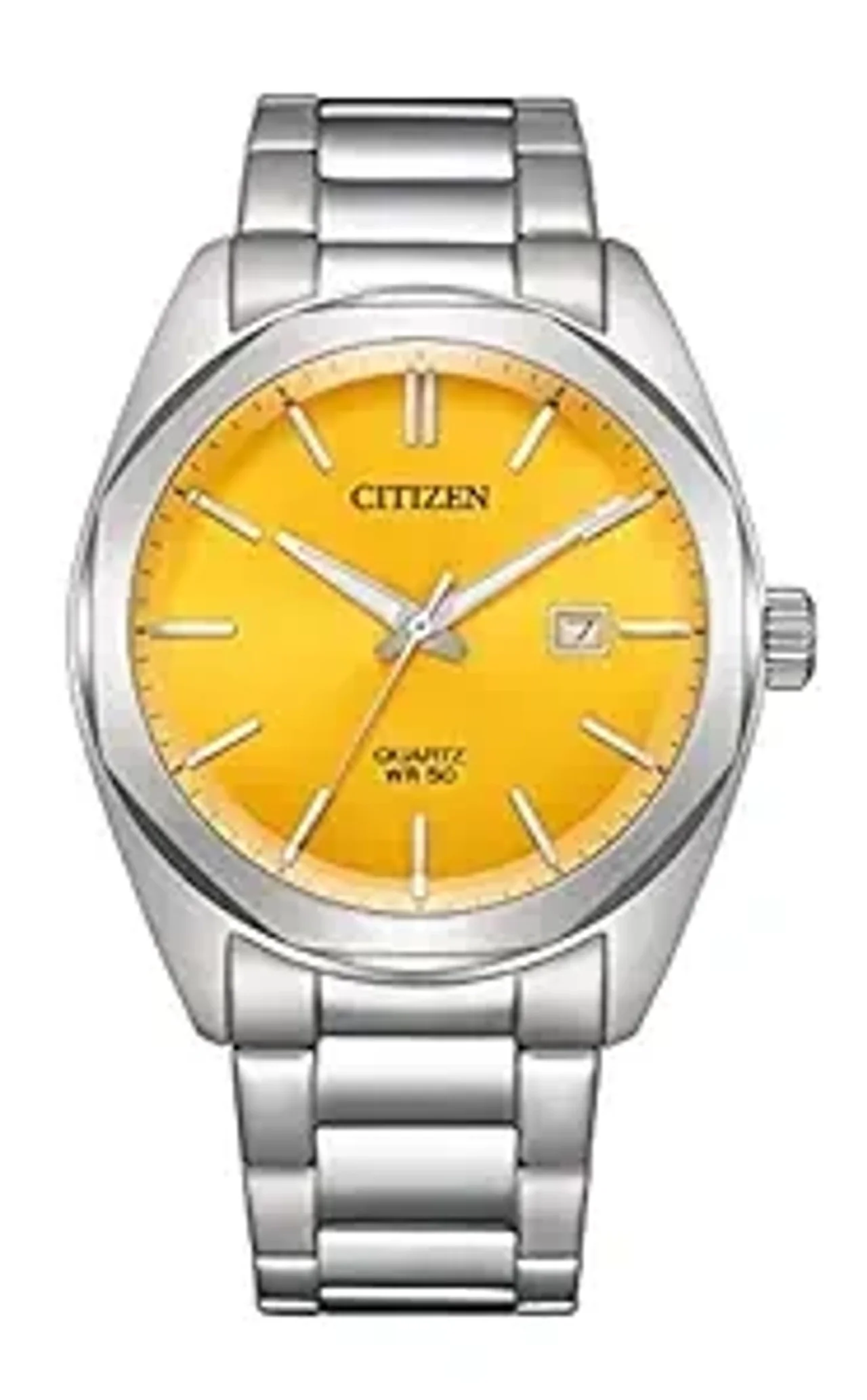 Citizen Analog Yellow Dial Mens Watch- Stainless Steel, Silver Strap (BI5110-54Z)