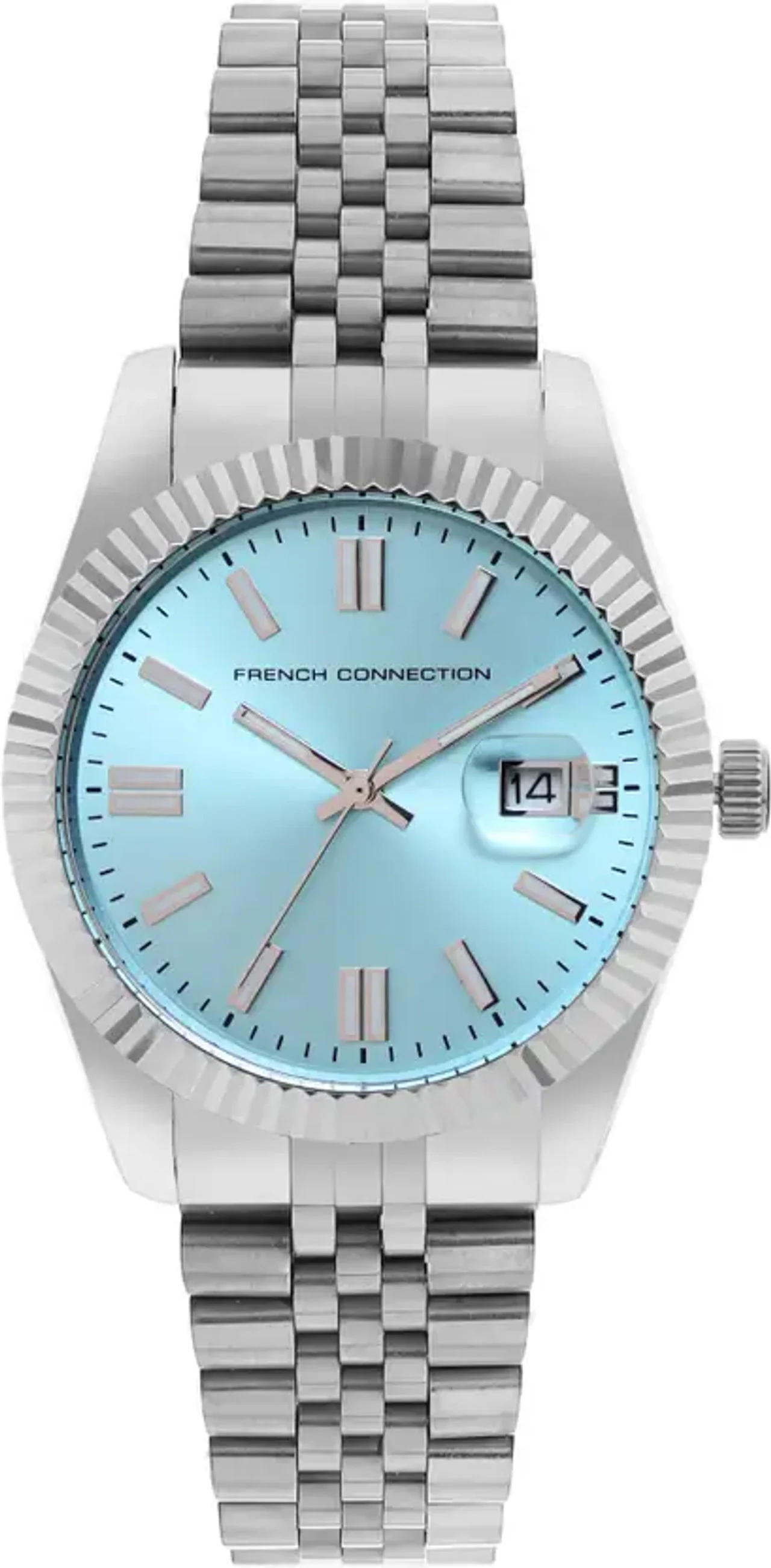 French Connection Lumine Light Blue Round Analog Watch Steel Metal Strap For Men - FCP41SM