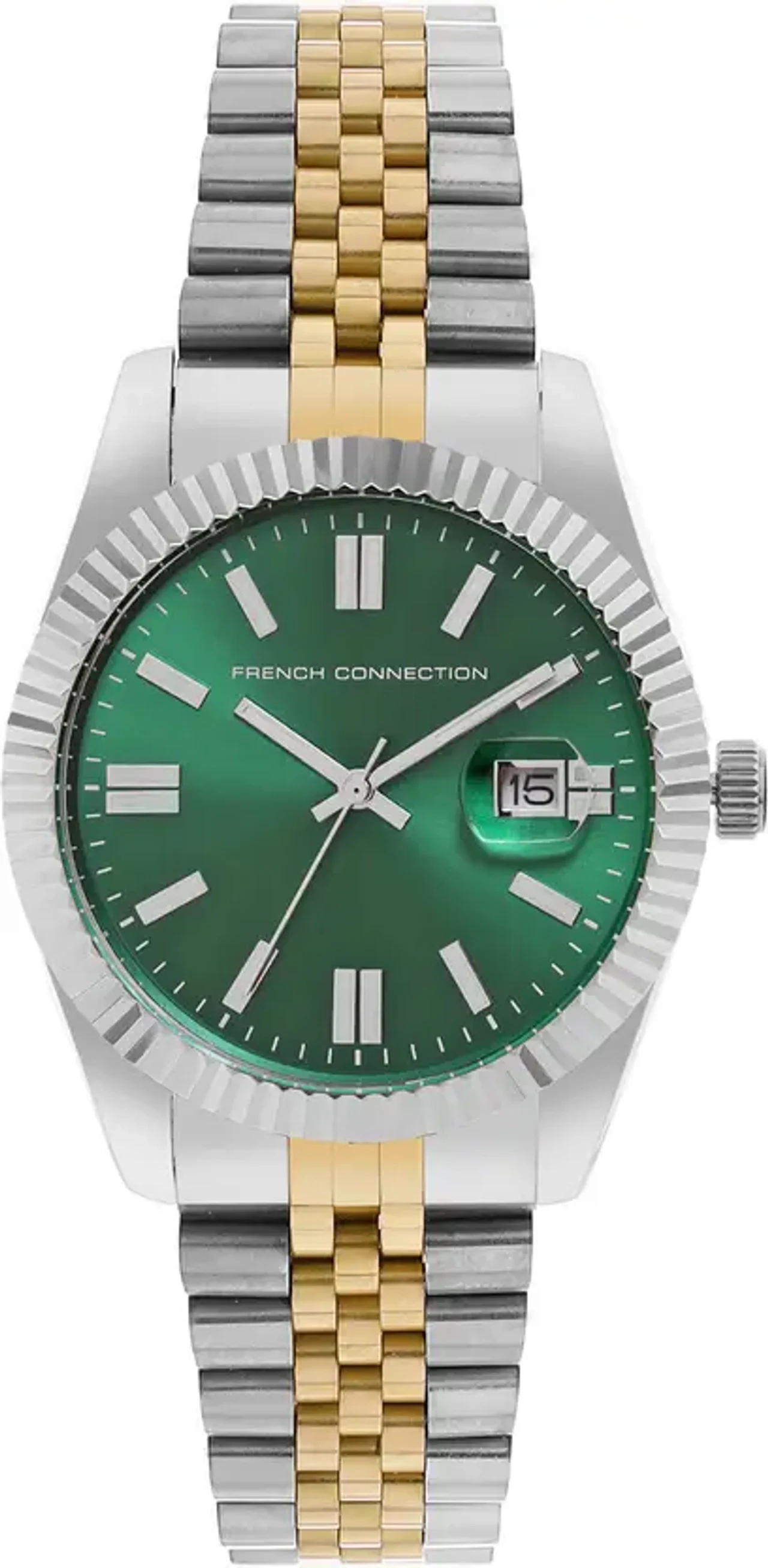 French Connection Lumine Green Round Analog Watch Gold Tone Metal Strap For Men - FCP41TM-GR