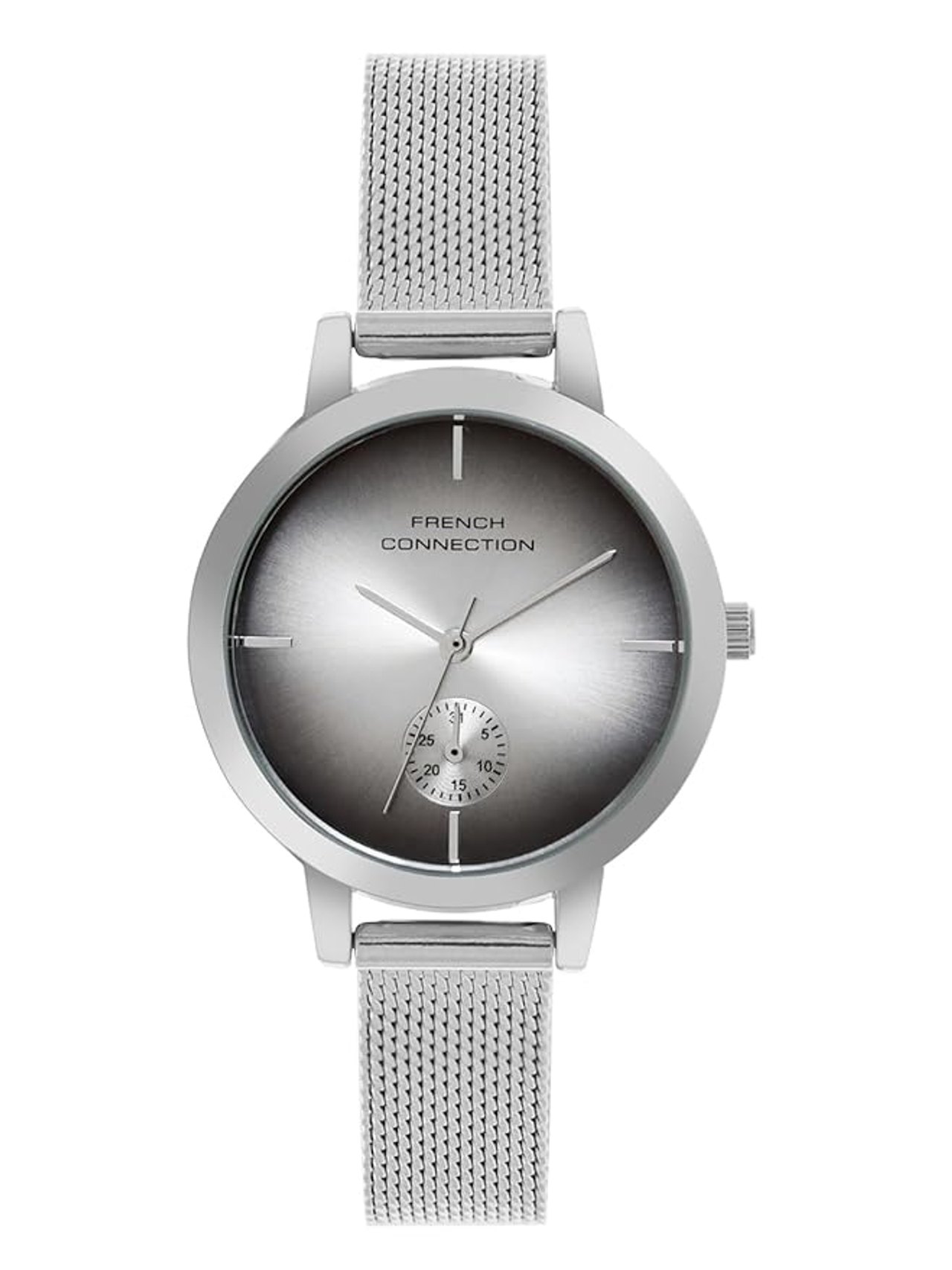 French Connection Dated Black Round Dial Stainless Steel Mesh Strap Casual Premium Sunray Feature Wrist Watch For Women - FCB8SM