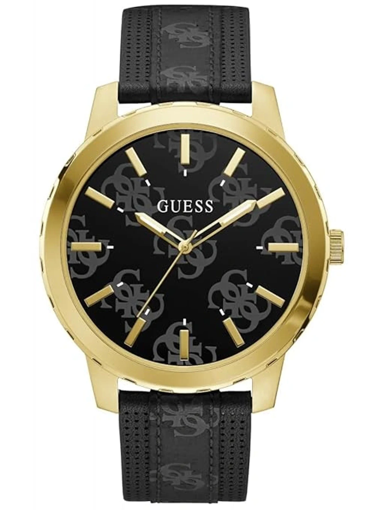 Guess Leather Casual Analog Black Dial Men Watch, Black Band (GW0201G1)