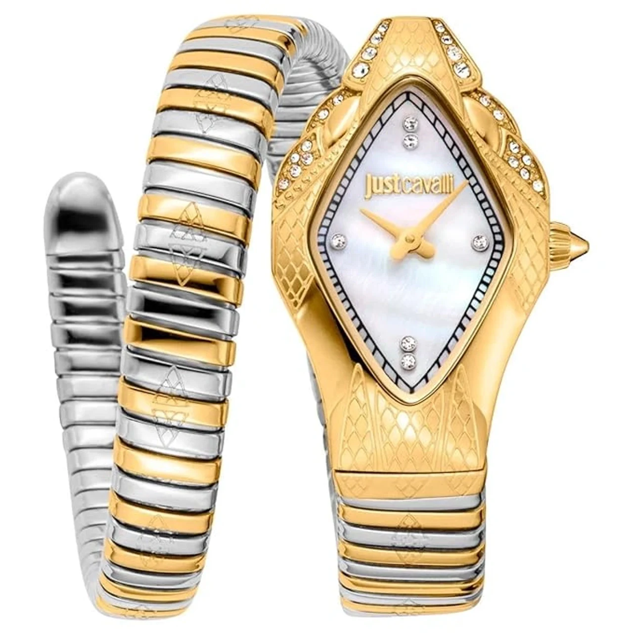 Just Cavalli Women Watch, Rose Gold Color Case, Silver Dial, Two Tone Silver & Rose Gold Color Metal Bracelet, 2 Hands, 3 ATM (JC1L306M0065)