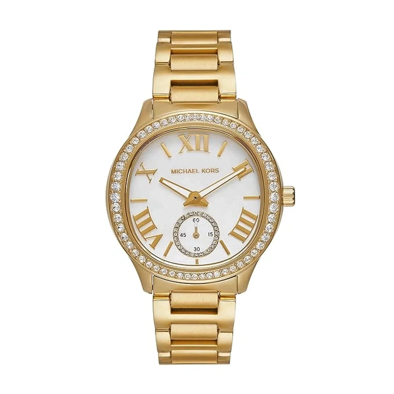 Michael Kors Stainless Steel Analog White Dial Womens Watch, Band Color: Gold (MK4805)