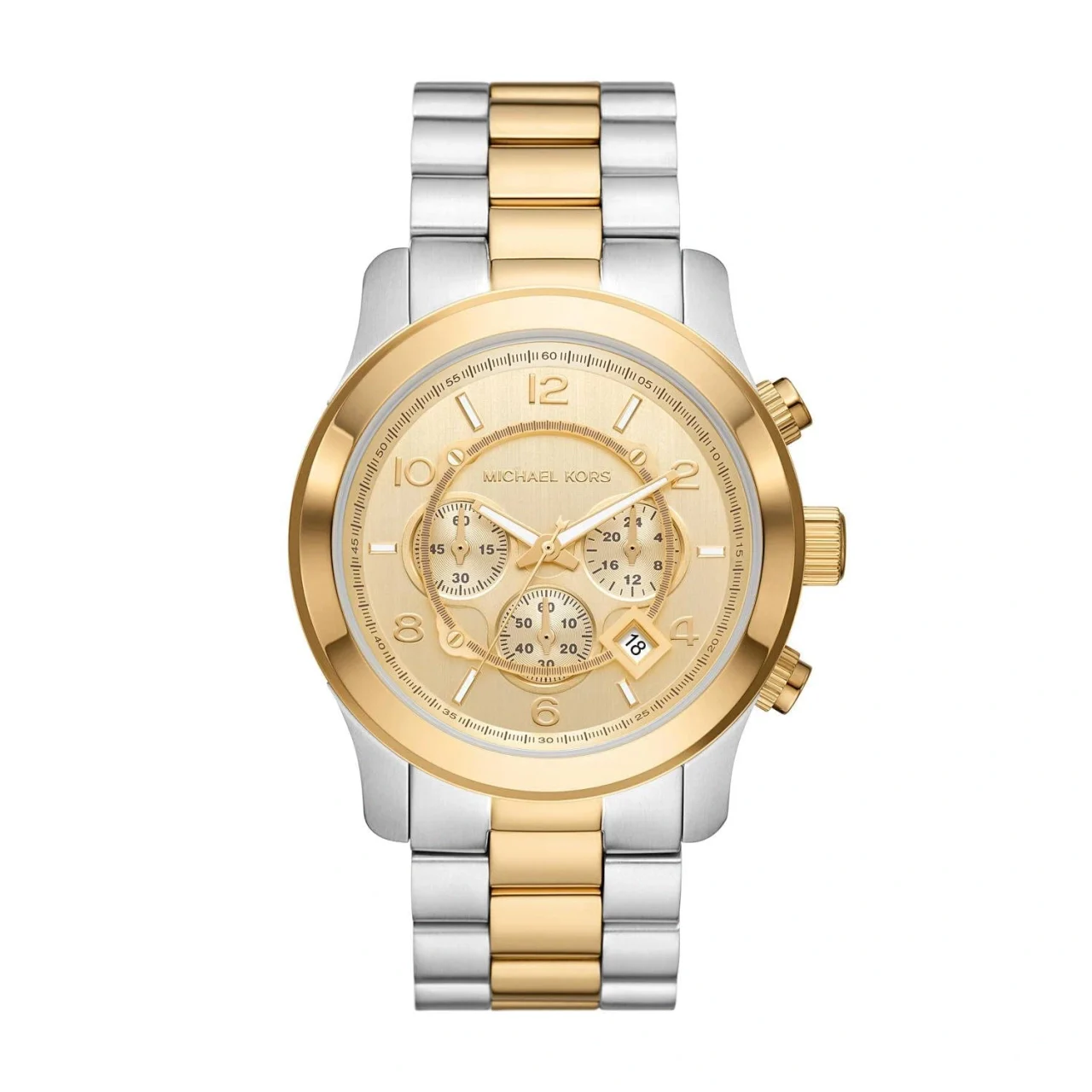Michael Kors Stainless Steel Runway Analog Gold Dial Men Watch, Multi-Color Band (MK9075)
