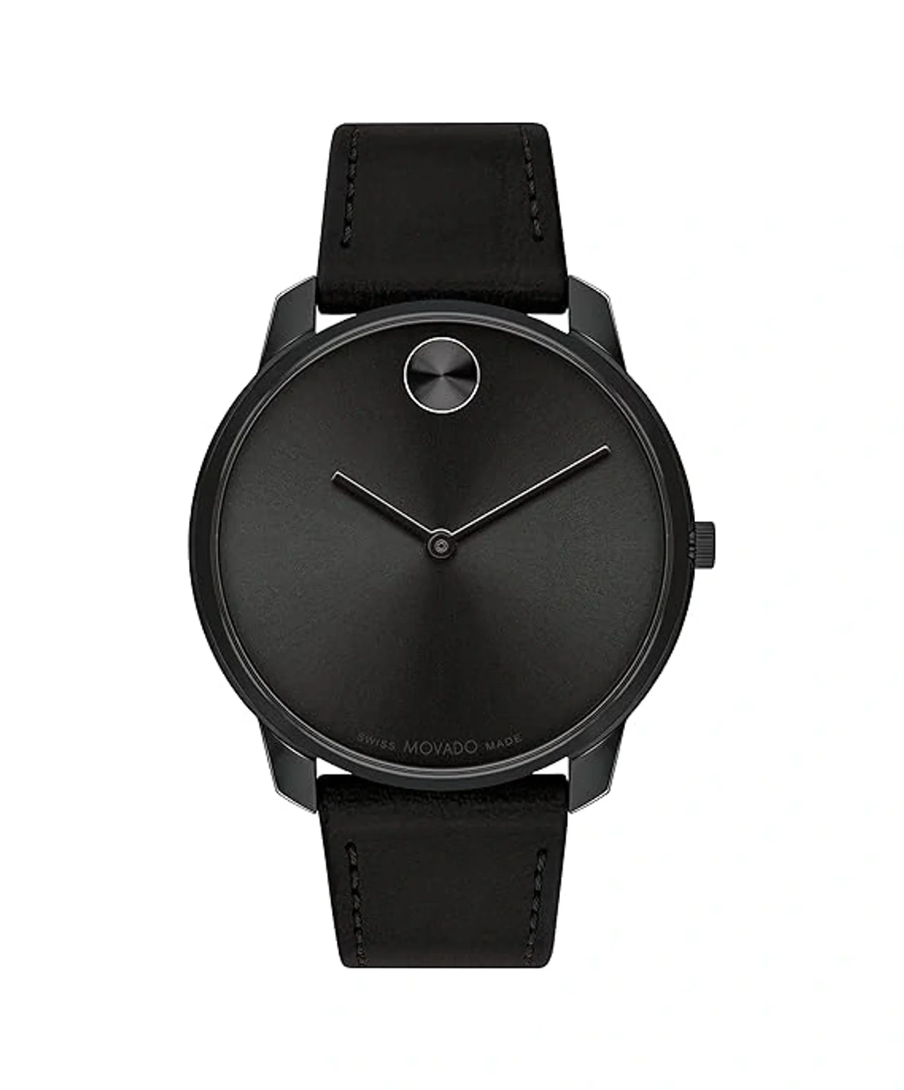 Movado Mens Bold Thin Stainless Steel Swiss Quartz Watch with Leather Strap, Black (3600831)