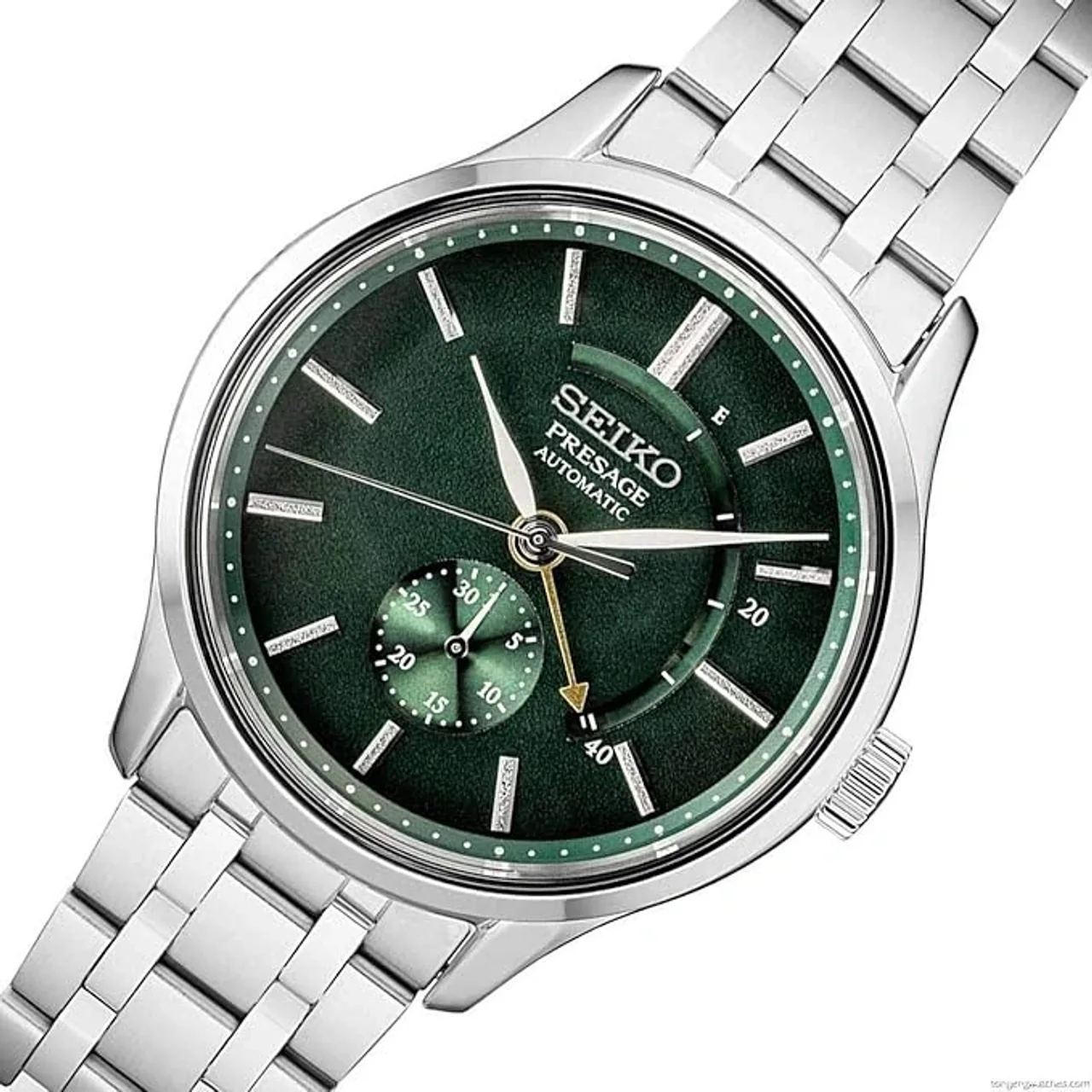 Seiko Stainless Steel Presage Analog Green Dial Men Watch, Silver Band (SSA397J1)