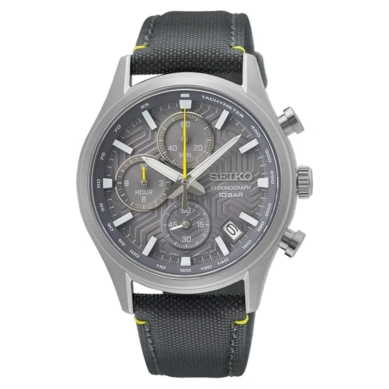Seiko Leather Dress Chronograph Men Watch, Grey Dial, Band Color- Black (SSB423P1)