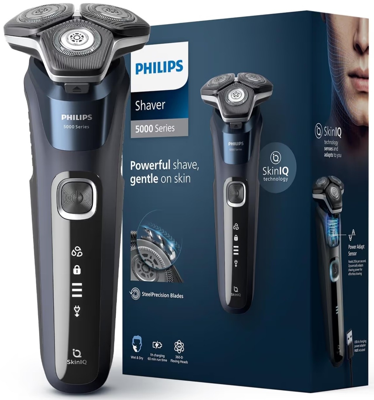 Philips Electric Shaver Wet & Dry Steel Precision Blades SkinIQ Technology Power Adapt Sensor 360 D Flexing Heads Integrated Pop Up Trimmer (S5885/28)