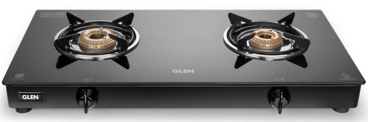 Glen 2 Burner Glass Gas Stove Jumbo with Brass Burner Black - CT1020GTJMBB