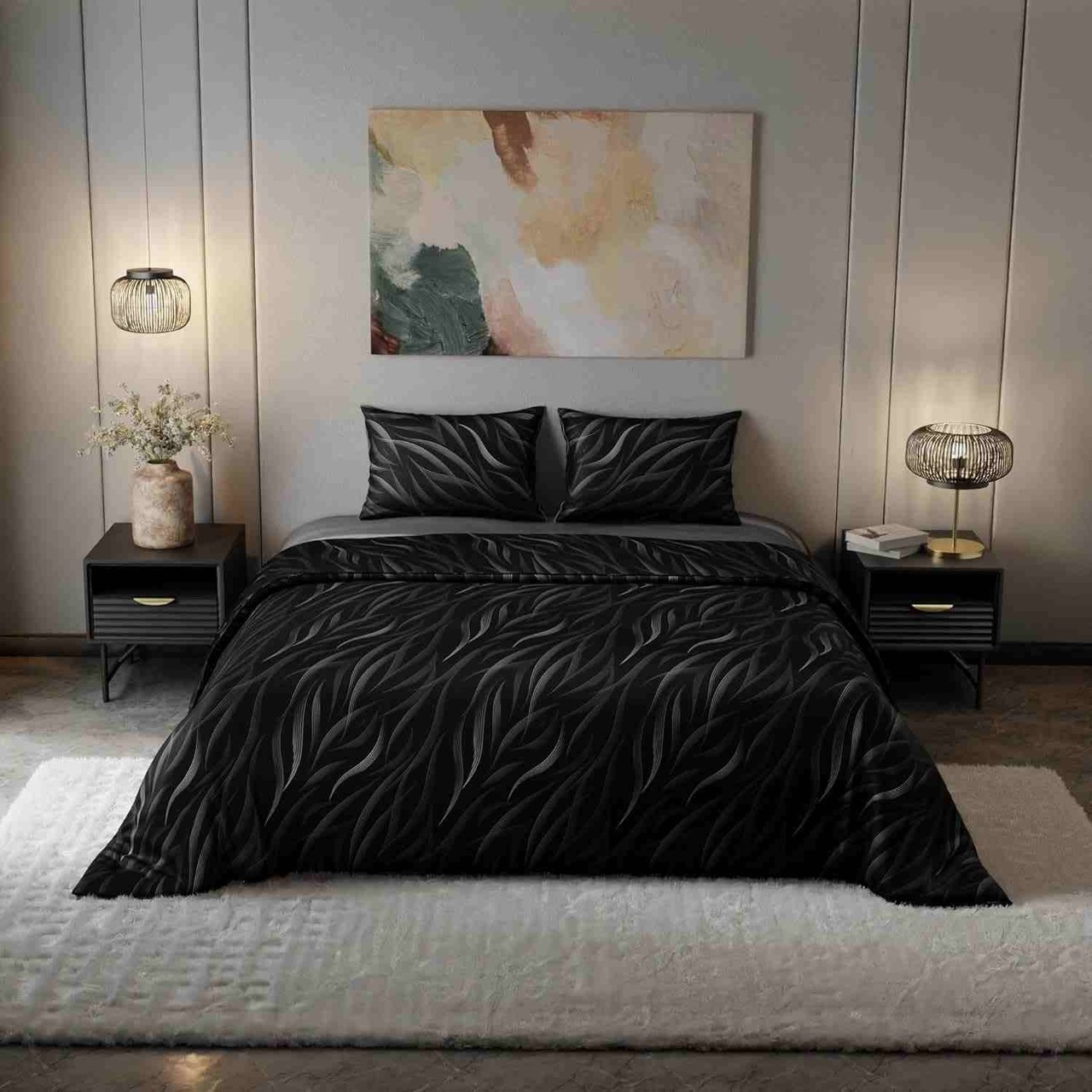 Stoa Paris Moonlight Whispers Comforter King Size 300TC Satin Black & White