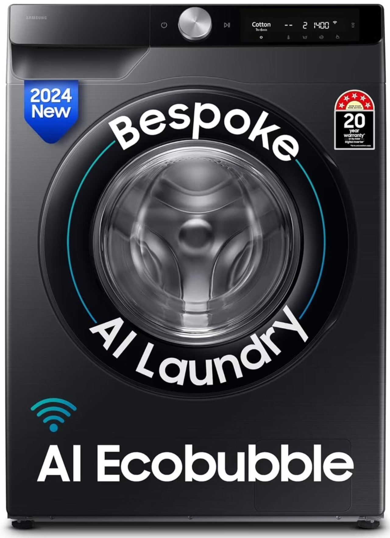 Samsung Fully Automatic Front Load Washing Machine 12 kg 5 Star AI Control Super Speed Wi-Fi Hygiene Steam Inbuilt Heater Digital Inverter (WW12DG6B24ABTL, Black)