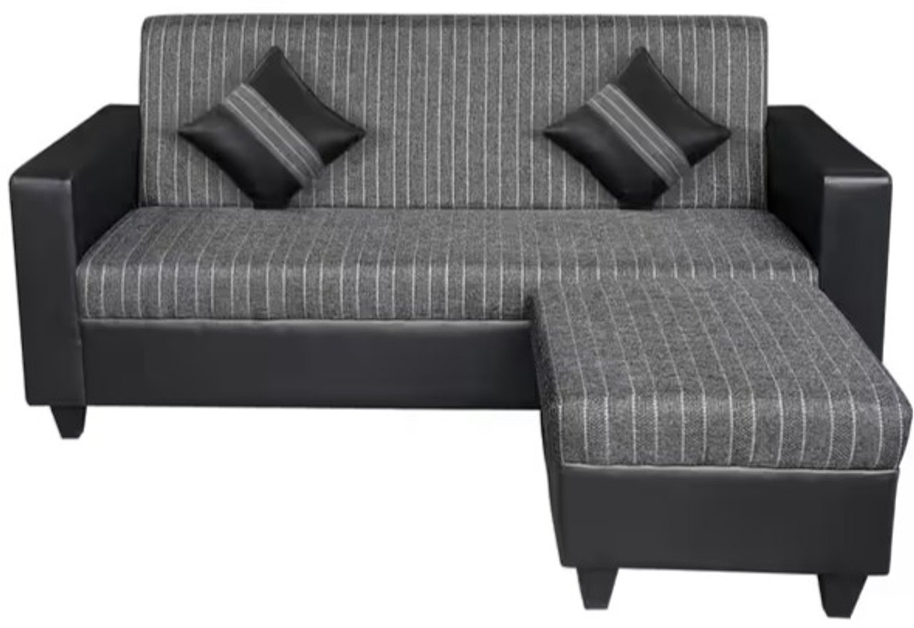 Hidenchic - Cornelia Fabric 4 Seater (3 Seater + Ottoman) Sofa - Grey & Black
