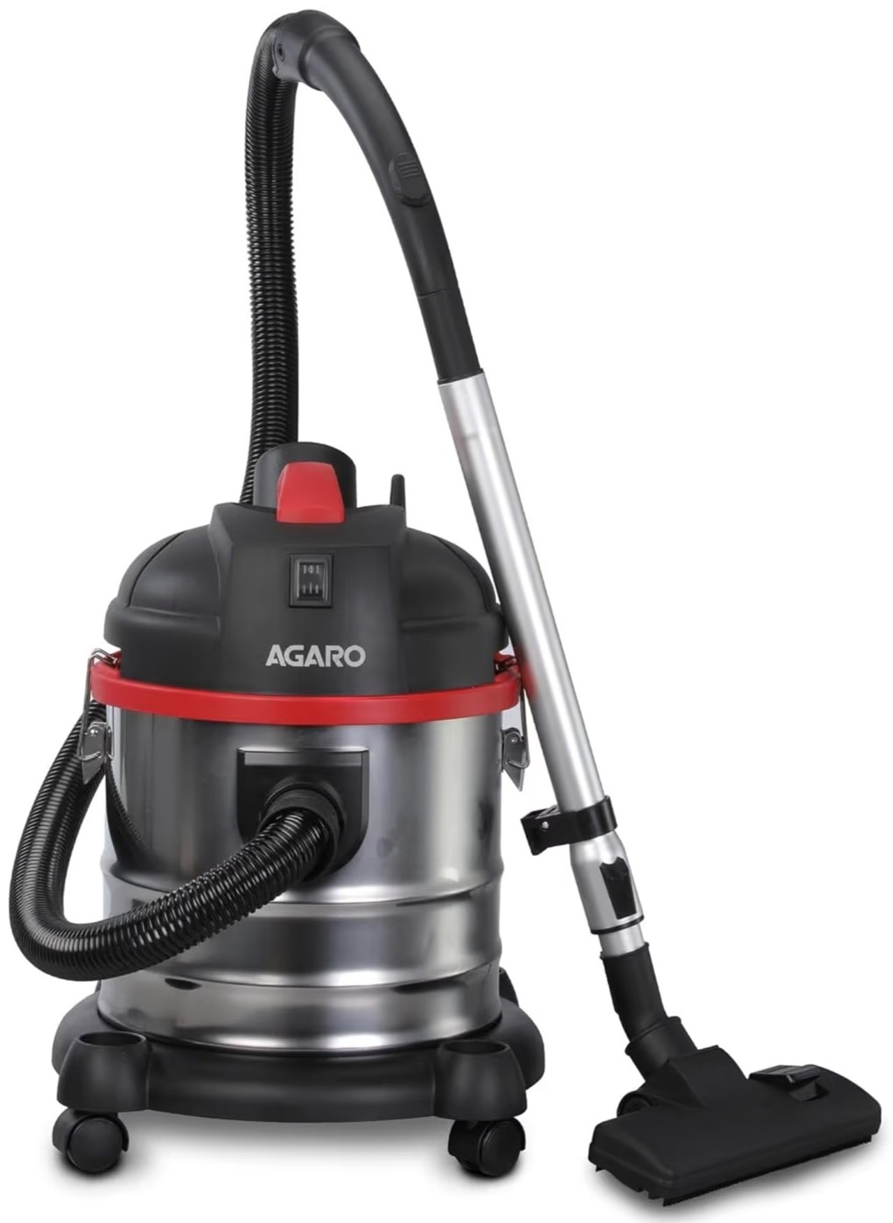 AGARO Ace Wet & Dry Vacuum Cleaner 1600W 21L Blower Function Stainless Steel Body Black/Red/Steel