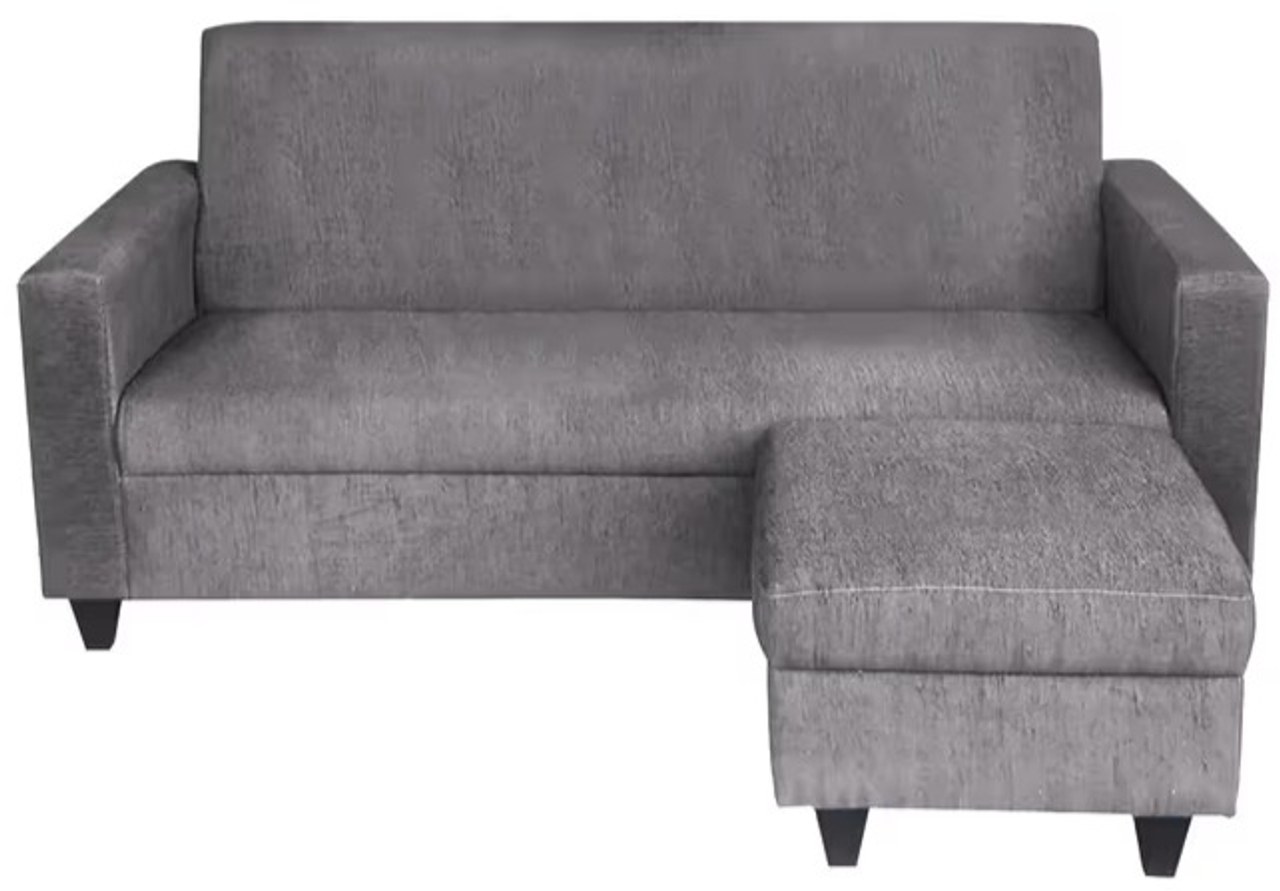 Hidenchic - Cornelia Fabric 4 Seater (3 Seater + Ottoman) Sofa - Grey