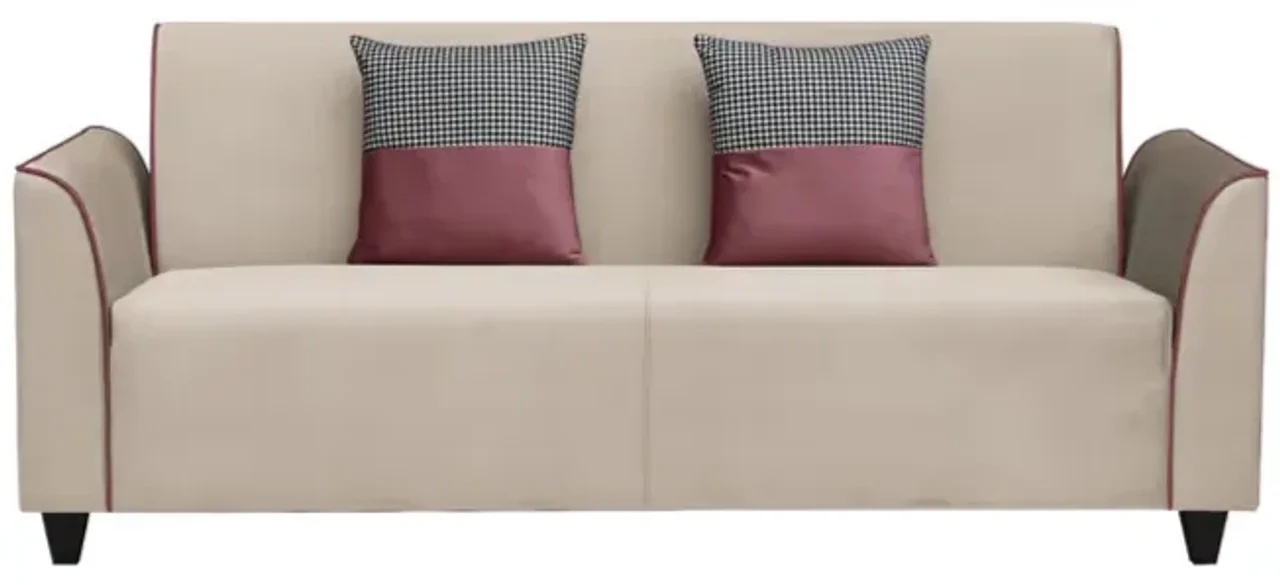 Hidenchic Beckett Cushion Back 3 Seater Fabric Sofa - Beige & Dark Pink