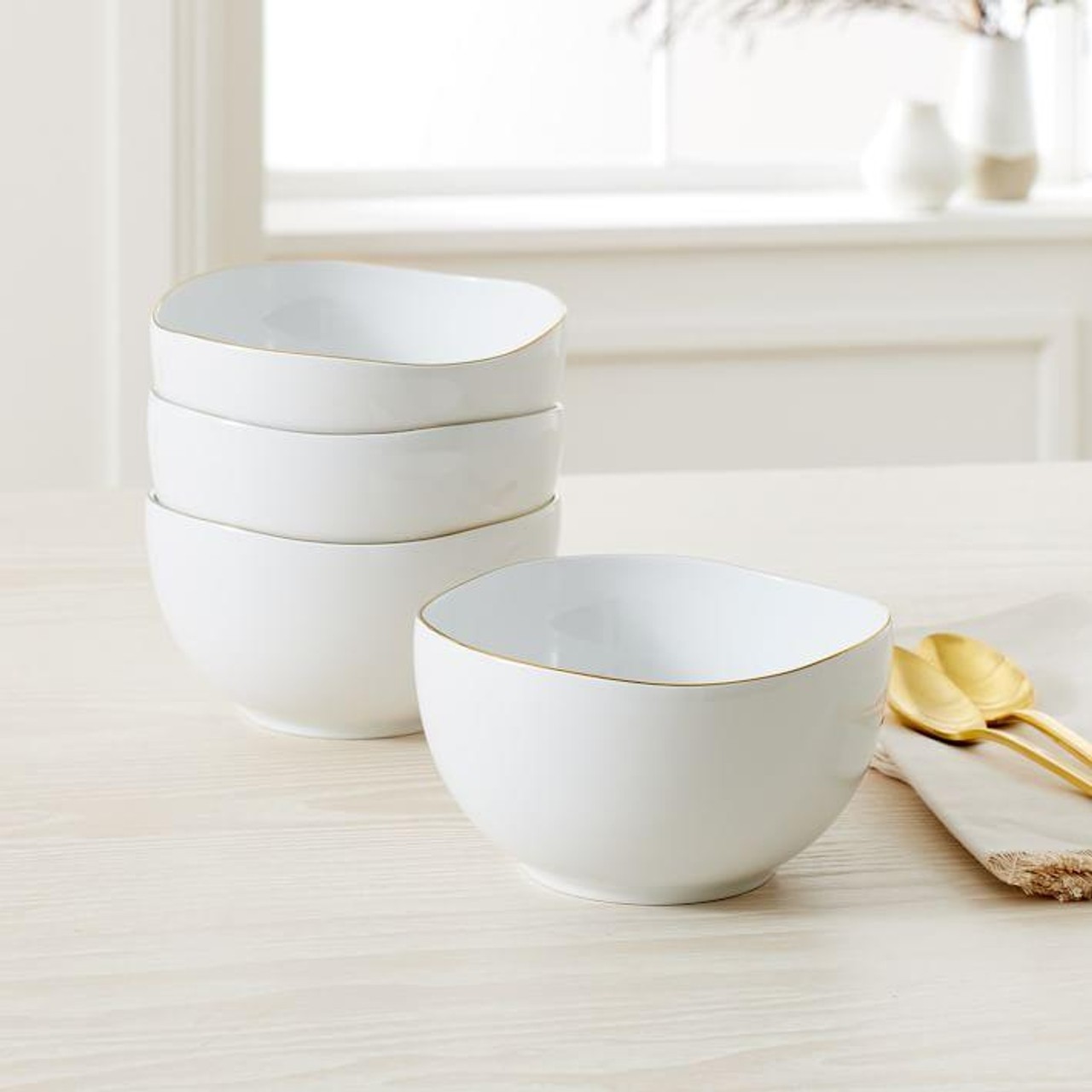 west elm | Organic Shaped Porcelain Low Bowl , Set of 4 - Metallic Rimmed