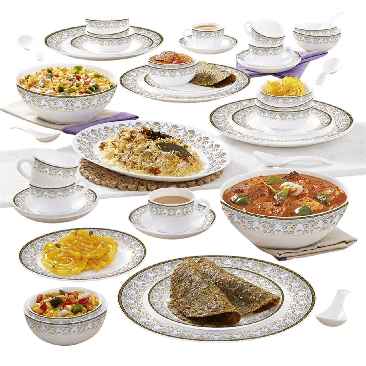 Borosil Opalware Kohinoor Vatika Dinner Set Pack of 45 Multicolor