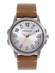 Aeropostale AERO AW A5 5 SLV Classic Men s Analog Quartz Wrist Watch Chrome Metal Alloy case 3D Silver Dial with contrasting Red White hand Leather classic wrist Band Water resistant 3.0 ATM