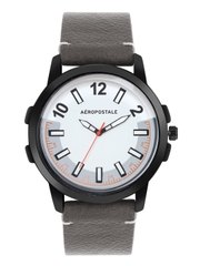 Aeropostale AERO AW A56 WHT Classic Men s Analog Quartz Wrist Watch Black Metal Alloy case mettalic green 3D Dial with contrasting Red white hand Leather wrist Band Water resistant 3.0 ATM