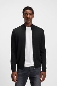 Zip-up knitted cardigan in virgin wool