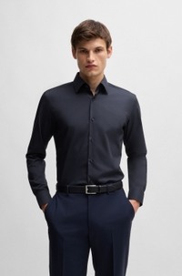 Slim-fit shirt in easy-iron stretch-cotton poplin